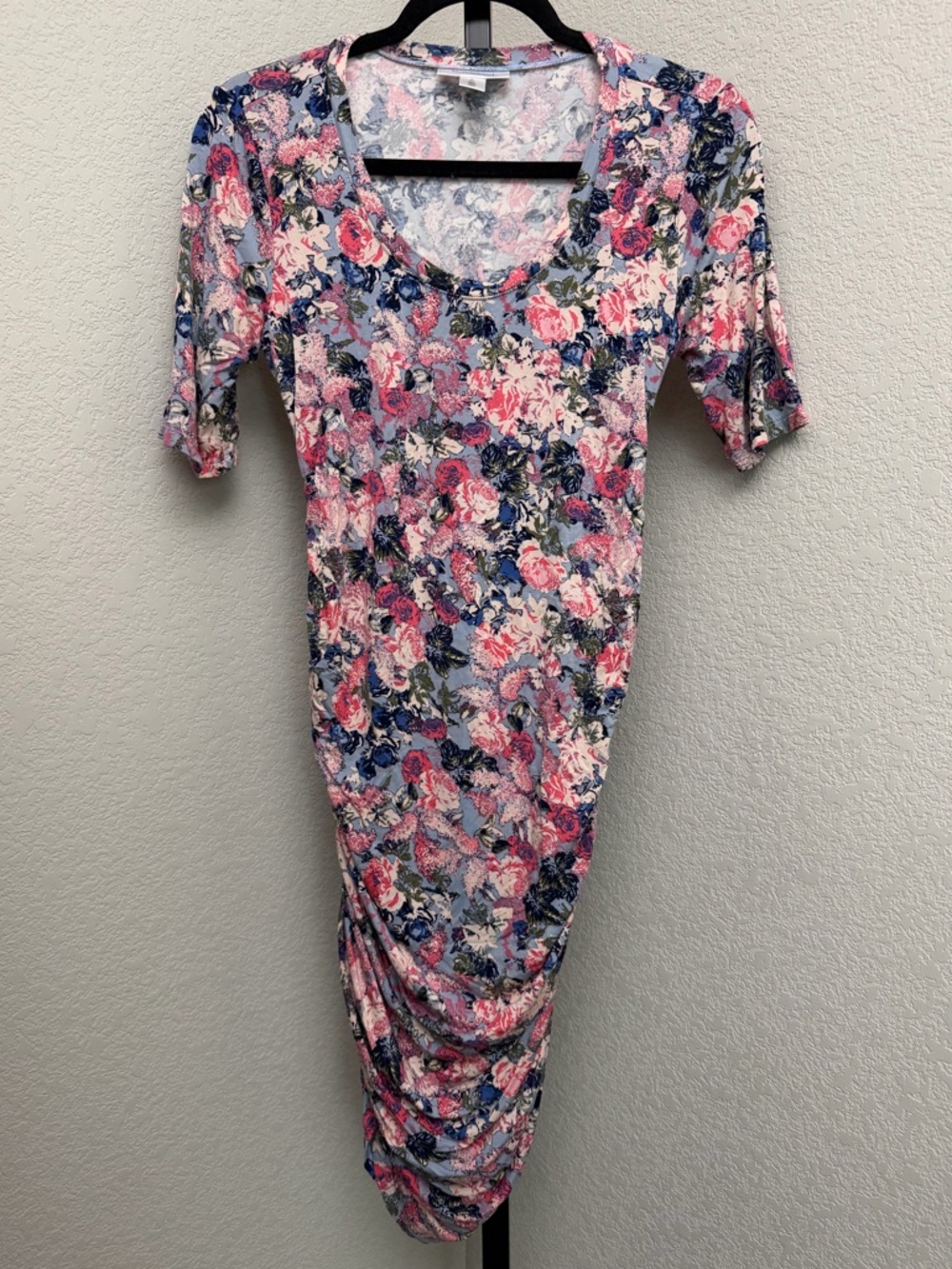 Motherhood Maternity Pink and Blue Floral Midi Scoop-Neck Dress